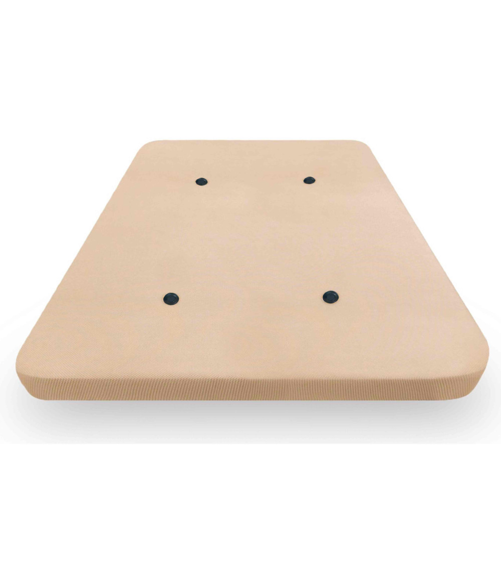 Base tapizada MALLA 3D traspirable y ultrarresistente en tejido beige para cama individual o de matrimonio.