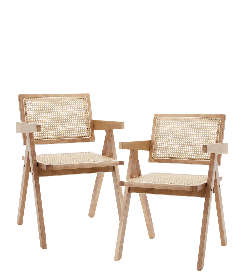 Silla Mamba pack de 2 sillas retro en madera y ratán
