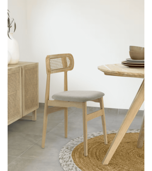 Pack de 2 Sillas de comedor Honey de Tela Beige y Madera Natural