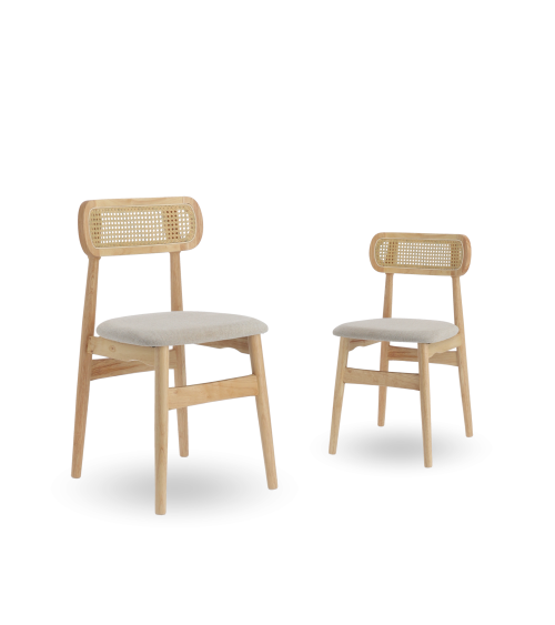 Pack de 2 Sillas de comedor Honey de Tela Beige y Madera Natural