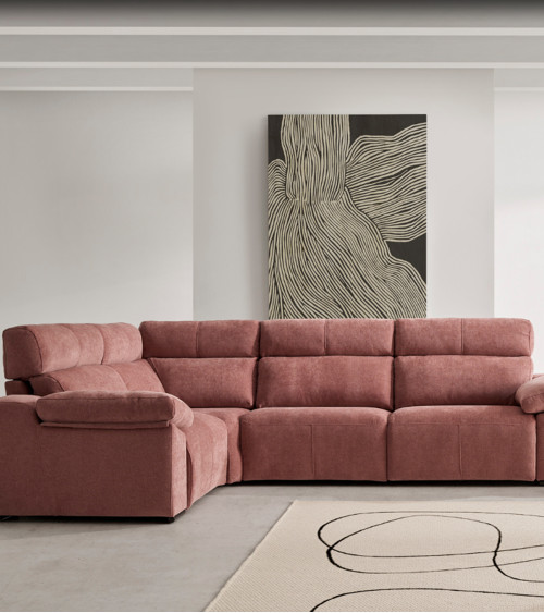 Sofá Magú con chaise longue motorizada, máxima comodidad y diseño moderno