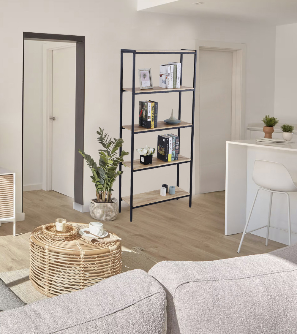 Estantería Basic – Diseño moderno con estructura metálica y madera de roble