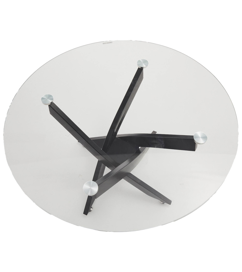 Mesa centro de cristal redonda DAN con patas cruzadas