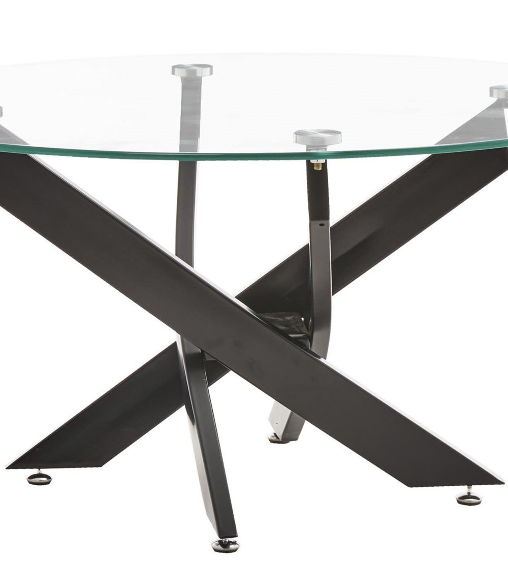 Mesa centro de cristal redonda DAN con patas cruzadas