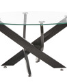 Mesa centro de cristal redonda DAN con patas cruzadas