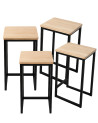 Pack Degano – Mesa alta y 4 taburetes en metal negro y roble