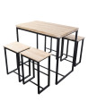 Pack Degano – Mesa alta y 4 taburetes en metal negro y roble