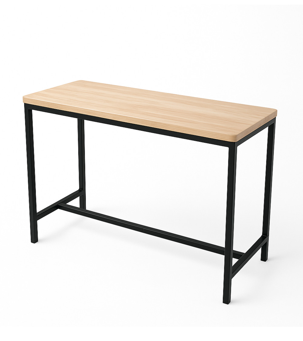 Pack Degano – Mesa alta y 4 taburetes en metal negro y roble