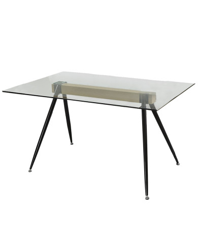 Mesa de Comedor Marama – Cristal templado, roble y metal negro