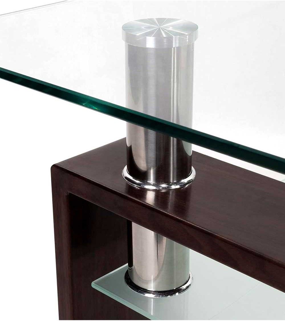 Mesa de centro Kendra - Mesa de centro de cristal y madera