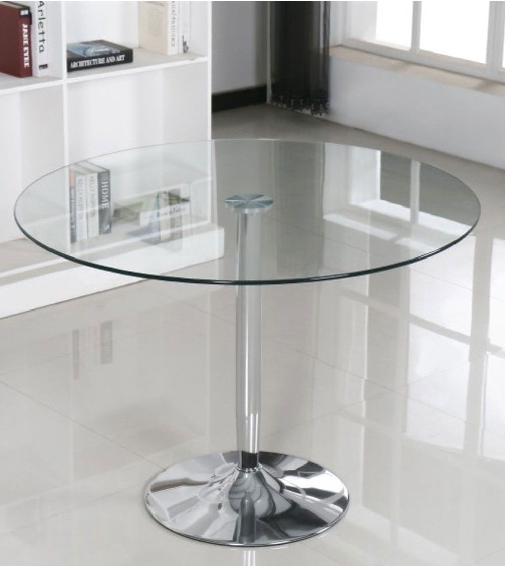 Mesa redonda de cristal RUNA con pata metálica