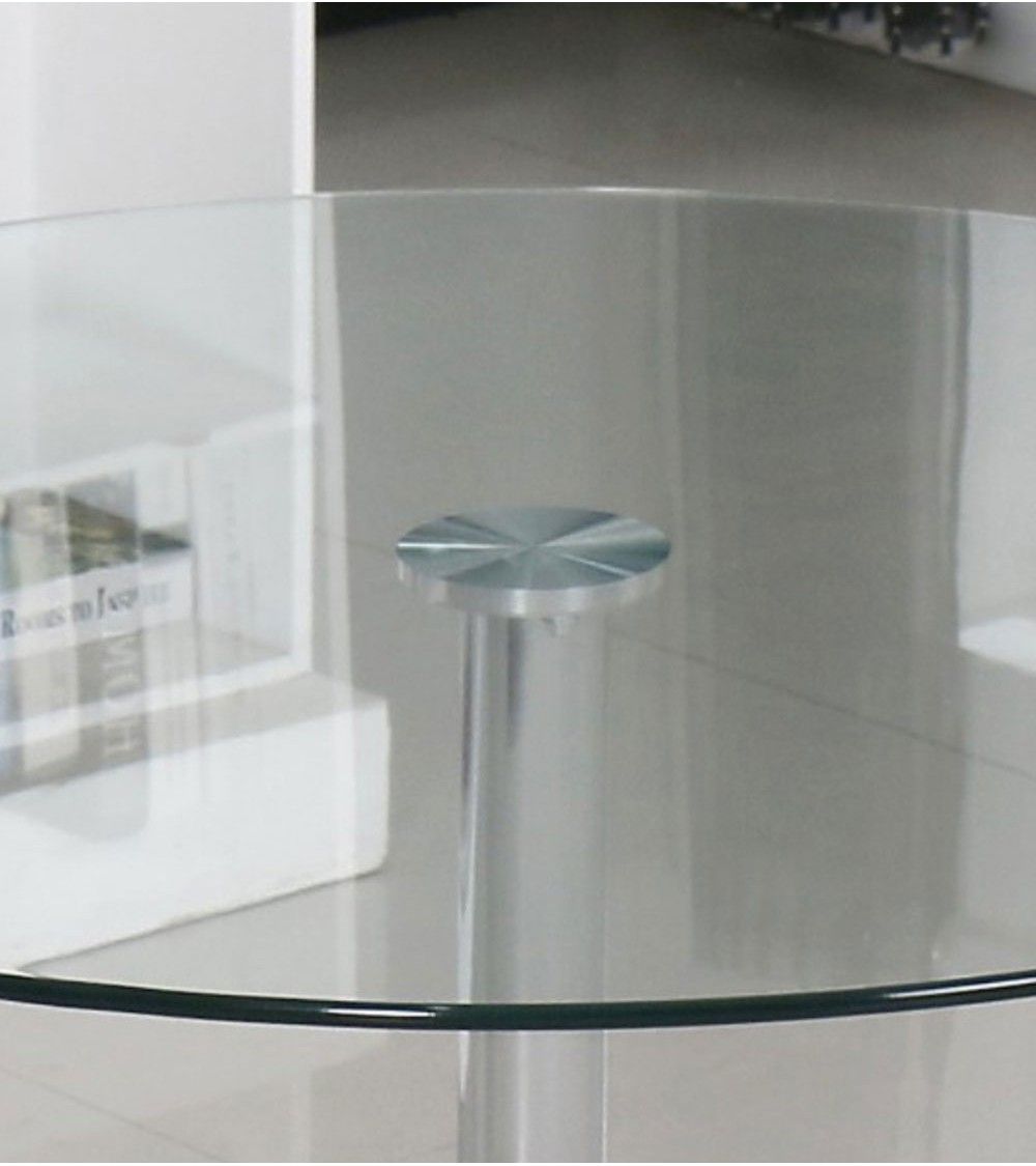 Mesa redonda de cristal RUNA con pata metálica