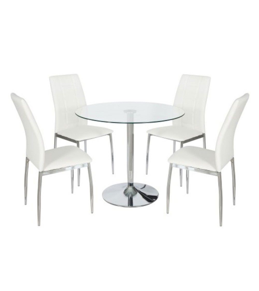 Mesa redonda de cristal RUNA con pata metálica