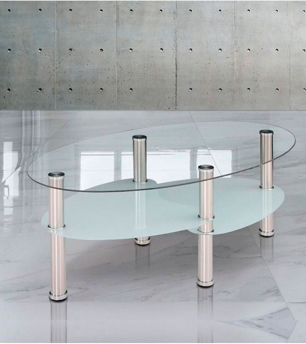 Mesa centro cristal DENISE, ovalada con revistero