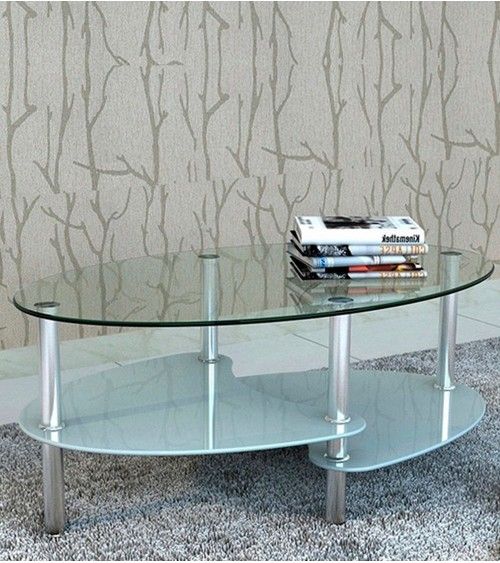 Mesa centro cristal DENISE, ovalada con revistero