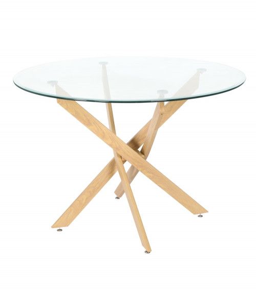 Mesa comedor redonda de cristal DAN patas cruzadas