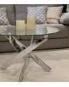 Mesa centro de cristal redonda DAN con patas cruzadas