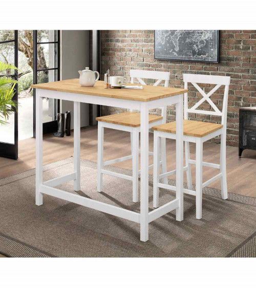 Taburete alto de cocina blanco JUSTIN – Pack 2