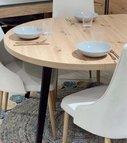 Mesa comedor redonda extensible industrial LOKI