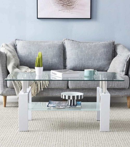 Mesa de centro Kendra - Mesa de centro de cristal y madera